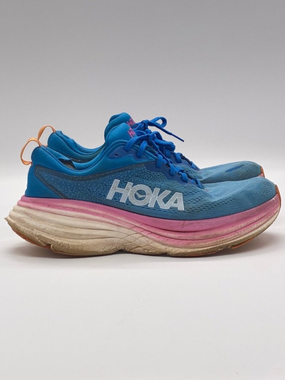 Hoka Bondi 8 Womens Size 11 Wide Blue Pink Running Shoes Pre Owned